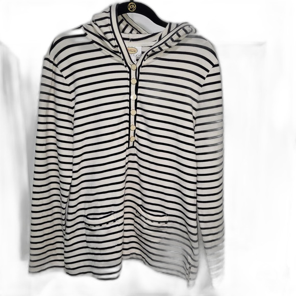 Talbots Black and White Striped Tunic Hoodie - Picture 1 of 5
